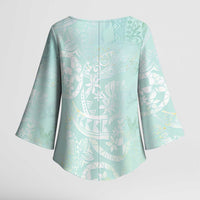 Polynesian Tiare Monstera Seafoam Green Kimono Sleeve Blouse Liquid Style LT01 - Polynesian Pride