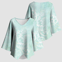 Polynesian Tiare Monstera Seafoam Green Kimono Sleeve Blouse Liquid Style LT01 - Polynesian Pride