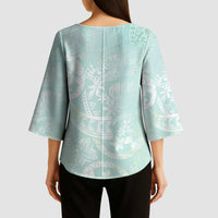 Polynesian Tiare Monstera Seafoam Green Kimono Sleeve Blouse Liquid Style LT01 - Polynesian Pride
