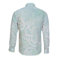 Polynesian Tiare Monstera Seafoam Green Long Sleeve Button Shirt Liquid Style LT01 - Polynesian Pride