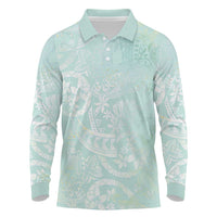 Polynesian Tiare Monstera Seafoam Green Long Sleeve Polo Shirt Liquid Style LT01 Green - Polynesian Pride