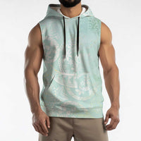 Polynesian Tiare Monstera Seafoam Green Sleeveless Hoodie Liquid Style LT01 - Polynesian Pride