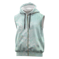 Polynesian Tiare Monstera Seafoam Green Sleeveless Zip Hoodie Liquid Style - Polynesian Pride