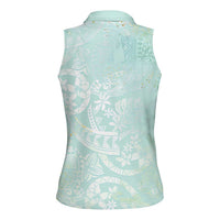 Polynesian Tiare Monstera Seafoam Green Women Sleeveless Polo Shirt Liquid Style LT01 - Polynesian Pride