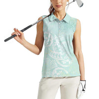 Polynesian Tiare Monstera Seafoam Green Women Sleeveless Polo Shirt Liquid Style LT01 - Polynesian Pride