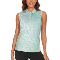 Polynesian Tiare Monstera Seafoam Green Women Sleeveless Polo Shirt Liquid Style LT01 - Polynesian Pride