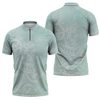 Polynesian Tiare Monstera Seafoam Green Zipper Polo Shirt Liquid Style LT01 - Polynesian Pride