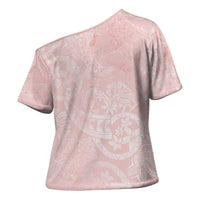Polynesian Tiare Monstera Soft Pink Cross Shoulder Shirt Liquid Style LT01 - Polynesian Pride