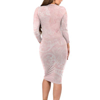 Polynesian Tiare Monstera Soft Pink Family Matching Long Sleeve Bodycon Dress and Hawaiian Shirt Liquid Style - Polynesian Pride
