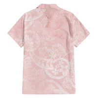 Polynesian Tiare Monstera Soft Pink Family Matching Off The Shoulder Long Sleeve Dress and Hawaiian Shirt Liquid Style - Polynesian Pride