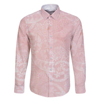 Polynesian Tiare Monstera Soft Pink Family Matching Off The Shoulder Long Sleeve Dress and Hawaiian Shirt Liquid Style - Polynesian Pride