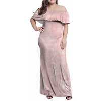 Polynesian Tiare Monstera Soft Pink Family Matching Off Shoulder Maxi Dress and Hawaiian Shirt Liquid Style - Polynesian Pride