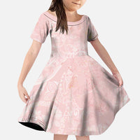 Polynesian Tiare Monstera Soft Pink Family Matching Puletasi and Hawaiian Shirt Liquid Style LT01 Daughter's Dress Pink - Polynesian Pride