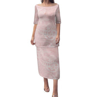 Polynesian Tiare Monstera Soft Pink Family Matching Puletasi and Hawaiian Shirt Liquid Style LT01 Mom's Dress Pink - Polynesian Pride
