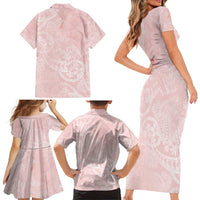 Polynesian Tiare Monstera Soft Pink Family Matching Short Sleeve Bodycon Dress and Hawaiian Shirt Liquid Style - Polynesian Pride
