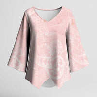 Polynesian Tiare Monstera Soft Pink Kimono Sleeve Blouse Liquid Style LT01 Female Pink - Polynesian Pride