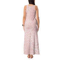 Polynesian Tiare Monstera Soft Pink Tank Maxi Dress Liquid Style - Polynesian Pride