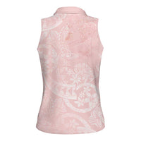 Polynesian Tiare Monstera Soft Pink Women Sleeveless Polo Shirt Liquid Style LT01 - Polynesian Pride