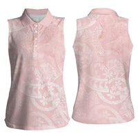Polynesian Tiare Monstera Soft Pink Women Sleeveless Polo Shirt Liquid Style LT01 - Polynesian Pride