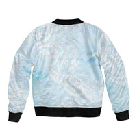 Polynesian Tiare Monstera Baby Blue Bomber Jacket Liquid Style - Polynesian Pride