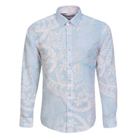 Polynesian Tiare Monstera Baby Blue Family Matching Off The Shoulder Long Sleeve Dress and Hawaiian Shirt Liquid Style - Polynesian Pride