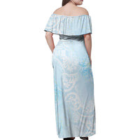 Polynesian Tiare Monstera Baby Blue Family Matching Off Shoulder Maxi Dress and Hawaiian Shirt Liquid Style - Polynesian Pride