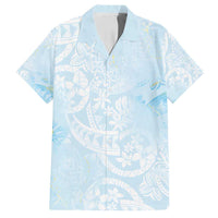 Polynesian Tiare Monstera Baby Blue Family Matching Puletasi and Hawaiian Shirt Liquid Style - Polynesian Pride