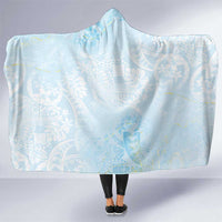 Polynesian Tiare Monstera Baby Blue Hooded Blanket Liquid Style - Polynesian Pride