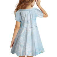 Polynesian Tiare Monstera Baby Blue Kid Short Sleeve Dress Liquid Style - Polynesian Pride