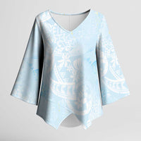 Polynesian Tiare Monstera Baby Blue Kimono Sleeve Blouse Liquid Style LT01 Female Blue - Polynesian Pride