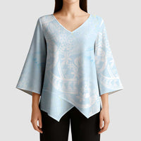 Polynesian Tiare Monstera Baby Blue Kimono Sleeve Blouse Liquid Style LT01 - Polynesian Pride