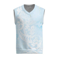 Polynesian Tiare Monstera Baby Blue Christmas Knitted V-Neck Vest Liquid Style - Polynesian Pride