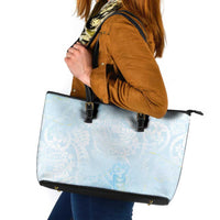 Polynesian Tiare Monstera Baby Blue Leather Tote Bag Liquid Style LT01 Blue - Polynesian Pride