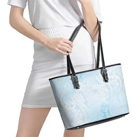 Polynesian Tiare Monstera Baby Blue Leather Tote Bag Liquid Style LT01 - Polynesian Pride