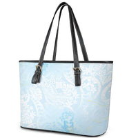 Polynesian Tiare Monstera Baby Blue Leather Tote Bag Liquid Style LT01 - Polynesian Pride