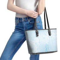 Polynesian Tiare Monstera Baby Blue Leather Tote Bag Liquid Style LT01 - Polynesian Pride