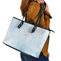 Polynesian Tiare Monstera Baby Blue Leather Tote Bag Liquid Style LT01 - Polynesian Pride
