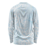 Polynesian Tiare Monstera Baby Blue Long Sleeve Shirt Liquid Style LT01 - Polynesian Pride