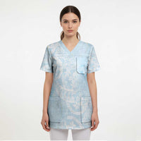 Polynesian Tiare Monstera Baby Blue Scrub Top Liquid Style LT01 - Polynesian Pride