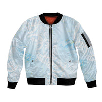 Polynesian Tiare Monstera Baby Blue Sleeve Zip Bomber Jacket Liquid Style - Polynesian Pride