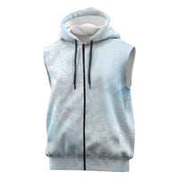 Polynesian Tiare Monstera Baby Blue Sleeveless Zip Hoodie Liquid Style LT01 Blue - Polynesian Pride