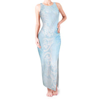 Polynesian Tiare Monstera Baby Blue Tank Maxi Dress Liquid Style - Polynesian Pride