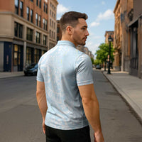 Polynesian Tiare Monstera Baby Blue Zipper Polo Shirt Liquid Style LT01 - Polynesian Pride