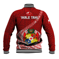 Tonga Rugby Baseball Jacket Tongan Ngatu Pattern White Version LT01 - Polynesian Pride