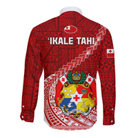 Tonga Rugby Long Sleeve Button Shirt Tongan Ngatu Pattern White Version LT01 - Polynesian Pride