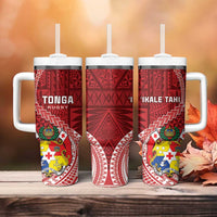 Tonga Rugby Tumbler With Handle Tongan Ngatu Pattern White Version LT01 - Polynesian Pride