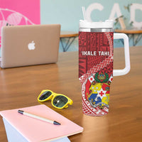 Tonga Rugby Tumbler With Handle Tongan Ngatu Pattern White Version LT01 - Polynesian Pride
