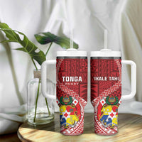 Tonga Rugby Tumbler With Handle Tongan Ngatu Pattern White Version LT01 - Polynesian Pride