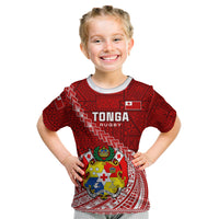 Custom Tonga Rugby Kid T Shirt Tongan Ngatu Pattern White Version LT01 Red - Polynesian Pride