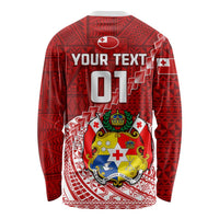 Custom Tonga Rugby Long Sleeve Shirt Tongan Ngatu Pattern White Version LT01 - Polynesian Pride